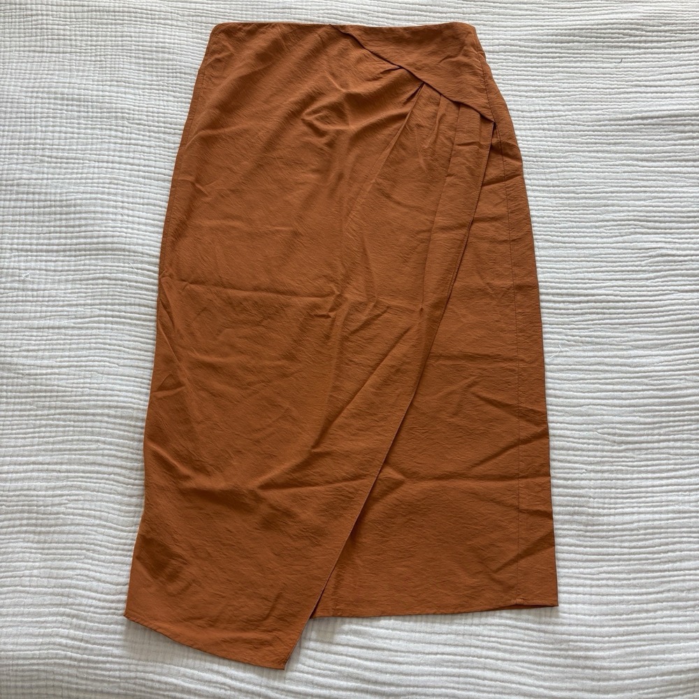 Vince Asymmetric Cascade Drape Skirt Dark Homer Women's Sz 6 Brown Orange Midi